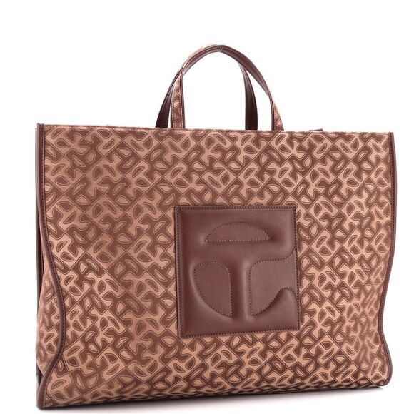 Telfar Shopping Tote Monogram Jacquard with Faux Leather Large Brown - Picture 2 of 6